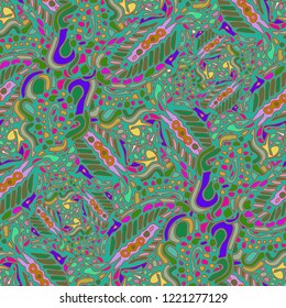 Zentangle weave abstract background multicolored chaos seamless.