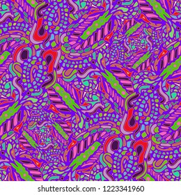 Zentangle weave abstract background multicolored chaos seamless.