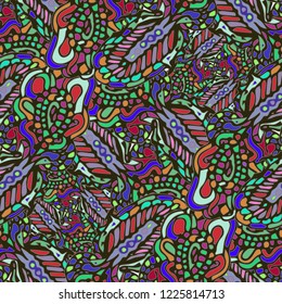 Zentangle weave abstract background multicolored chaos seamless.