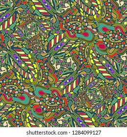 Zentangle weave abstract background multicolored chaos seamless.