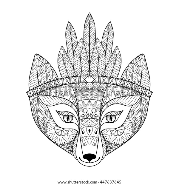 Zentangle Wild Fox Head Indian War Stock Vector Royalty Free