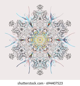 Zentangle winter snowflake for Christmas, New Year. Freehand artistic ethnic illustration for adult coloring pages, art therapy, bohemian tattoo, t-shirt patterned print, posters, logo Vector sketch.