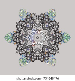 Zentangle winter snowflake for Christmas, New Year. Freehand artistic ethnic illustration for adult coloring pages, art therapy, bohemian tattoo, t-shirt patterned print, posters, logo Vector sketch.