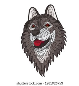 zentangle wolf. zentangle animal. zentangle colored. Hand drawn doodle zentangle wolf head illustration. Decorative ornate vector wolf head drawing colored.  -Vector