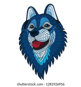 zentangle wolf. zentangle animal. zentangle colored. Hand drawn doodle zentangle wolf head illustration. Decorative ornate vector wolf head drawing colored.  -Vector