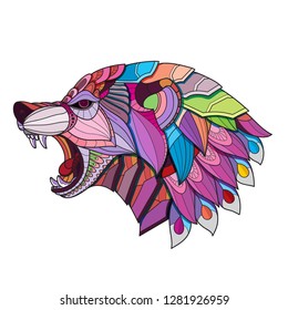 zentangle wolf. zentangle animal. zentangle colored. Hand drawn doodle zentangle wolf head illustration. Decorative ornate vector wolf head drawing colored.  -Vector svg