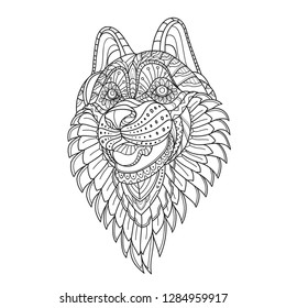 zentangle wolf. zentangle animal. Hand drawn doodle zentangle wolf head illustration. Decorative ornate vector wolf head drawing for coloring book -Vector svg