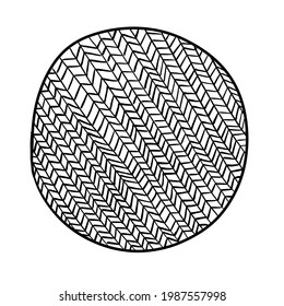 Zentangle con línea de zigzag en un tono circular, negro y blanco