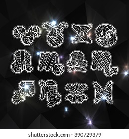 Zentangle zodiac icons. Funny bubble style for children or party.