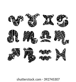 Zentangle zodiac icons. Funny bubble style for children or party.