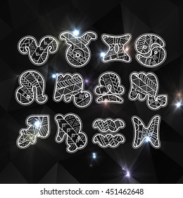 Zentangle zodiac icons. Funny bubble style for children or party.