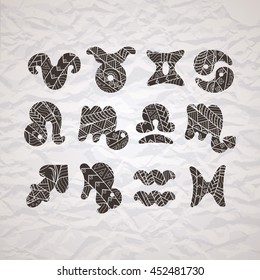 Zentangle zodiac icons. Funny bubble style for children or party.
