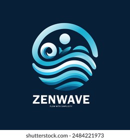 "Zenwave" modern and minimalistic logo design with wave's and blue background.