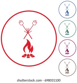 Zephyr on skewer icon. Vector illustration. Roasting marshmallows over a campfire.


