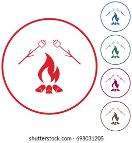 Zephyr on skewer icon. Vector illustration. Roasting marshmallows over a campfire.


