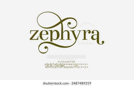 Zephyra premium luxury elegant alphabet letters and numbers. Vintage wedding typography classic serif font decorative vintage retro. creative vector illustration