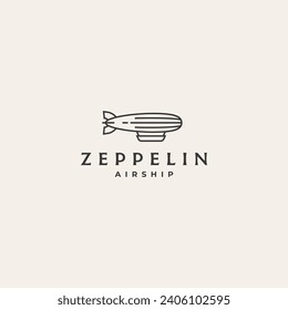 Zeppelin airship minimal line art logo vector icon illustration. Isolated object on background