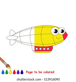 Zeppelin to be colored, the coloring book to educate preschool kids with easy kid educational gaming and primary education of simple game level. The colorless half of picture to be colored by sample.