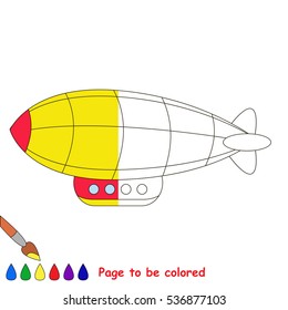 Zeppelin to be colored, the coloring book to educate preschool kids with easy kid educational gaming and primary education of simple game level. The colorless half of picture to be colored by sample.