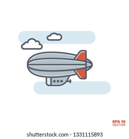 Zeppelin Blimp In Flight Filled Line Icon Vector Illustration