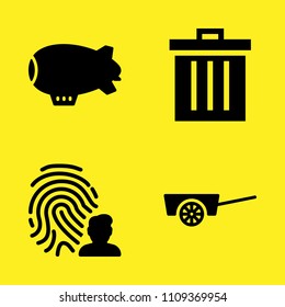 zeppelin, fingerprint, trash and cart vector icon set. Sample icons set for web and graphic design