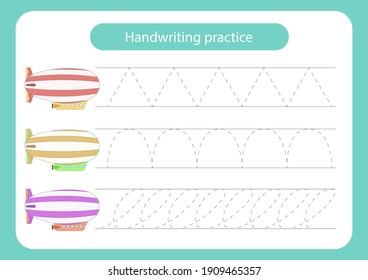 Zeppelin. Handwriting practice. Transport theme activity for toddlers. Vector illustration