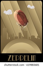 Zeppelin illustration art deco style