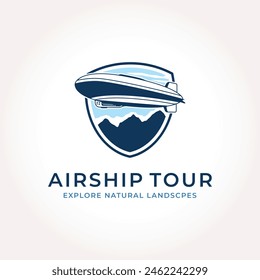 Zeppelin logo travel emblem. vintage zeppelin airship logo vector illustration design