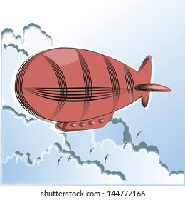 zeppelin vector red on white blue cloud