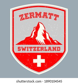 Zermatt, Swiss Alps. Emblem or label of Alps with Matterhorn, vector illustration