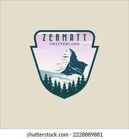 zermatt switzerland emblem logo vector illustration template graphic design. swiss alps winter snow banner for travel or tourism business