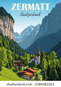 Zermatt, Switzerland Travel Poster vector wall art