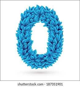 Zero 0 number. Blue font vector element isolated on white.