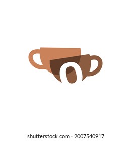 zero 0 number coffee cup overlapping color logo vector icon illustration