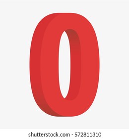 Zero 3D figure of red. Isolated on white background. Flat vector stock illustration