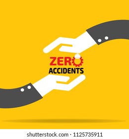 Zero Accidents In Two Hand On Yellow Background Vector : Business Concept Vector