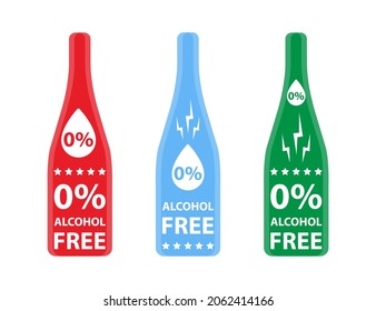 Zero alcohol flat icon. Zero percent alcohol label. Skin and body care, cosmetic product or medical non alcoholic symbol. Alcohol free emblem