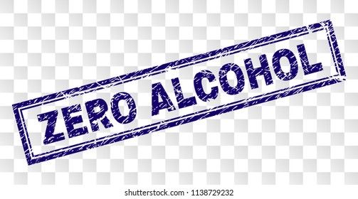 ZERO ALCOHOL stamp seal imprint with rubber print style and double framed rectangle shape. Stamp is placed on a transparent background.