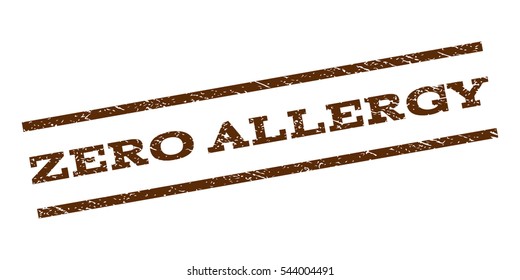 Zero Allergy watermark stamp. Text tag between parallel lines with grunge design style. Rubber seal stamp with unclean texture. Vector brown color ink imprint on a white background.