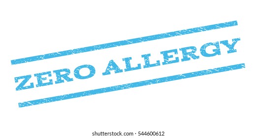 Zero Allergy watermark stamp. Text tag between parallel lines with grunge design style. Rubber seal stamp with unclean texture. Vector light blue color ink imprint on a white background.