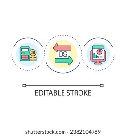 Zero business taxes loop concept icon. Managing corporate income abstract idea thin line illustration. No revenue and expenses. Isolated outline drawing. Editable stroke. Arial font used