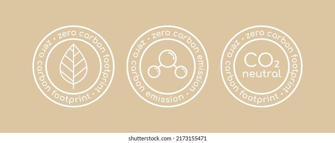 Zero carbon emission rubber stamp set. CO2 emission reduction, zero carbon footprint, co2 neutrality round certificates linear vector illustration. Stop global warming, reduce greenhouse gas emission.