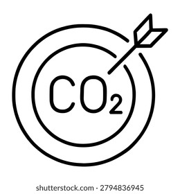 Zero Carbon Target Line Icon representing zero carbon target, suitable for web interfaces, presentations, reports, apps, and clean vector design projects