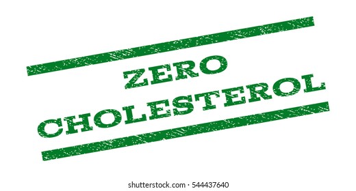 Zero Cholesterol watermark stamp. Text tag between parallel lines with grunge design style. Rubber seal stamp with dirty texture. Vector green color ink imprint on a white background.
