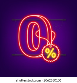 Zero commission. Design element. Red limited offer. Neon icon. Special offer badge. Vector stock illustration