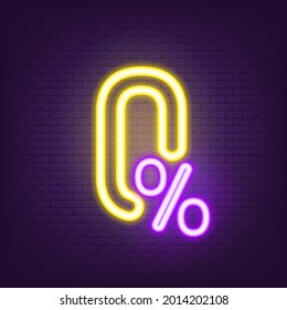 Zero commission icon in neon. Zero fees icons. Interest rate, mortgage payment installment, financial service, save money. Vector illustration