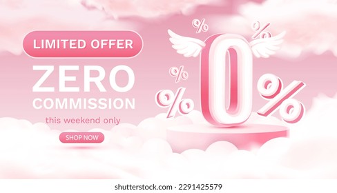 Zero commission, Limited offer, zero percent. Sign board promotion. Vector illustration