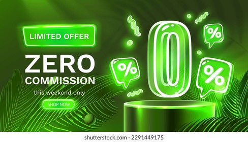 Zero commission, Limited offer, zero percent. Sign board promotion. Vector illustration