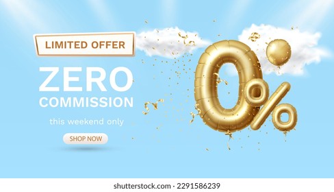 Zero commission, Limited offer, zero percent. Sign board promotion. Vector illustration
