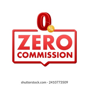 Zero Commission Promotional Banner Vector Illustration with 3D Effect and Discount Tag